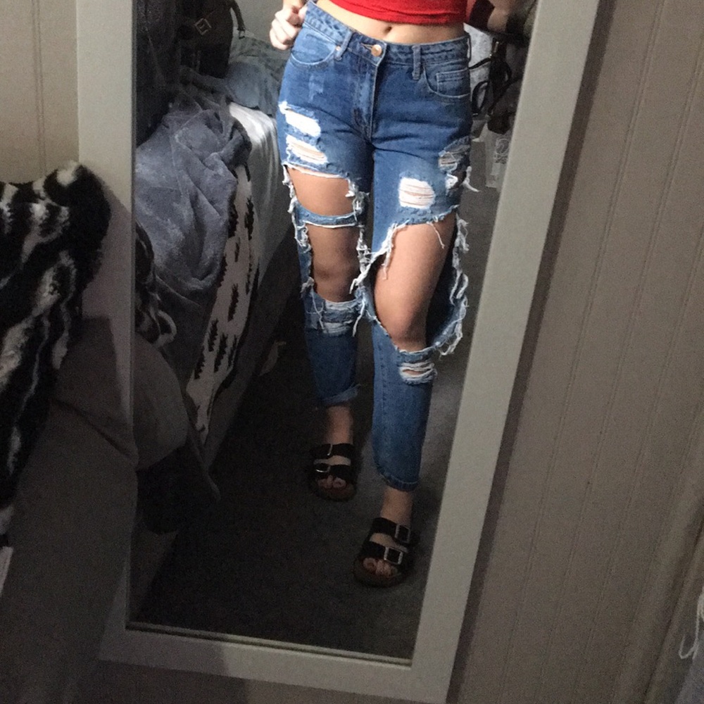 Distressed mom jeans